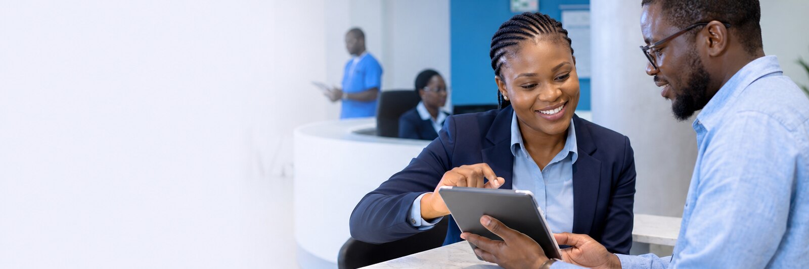 Specialists monitoring connected health facility data