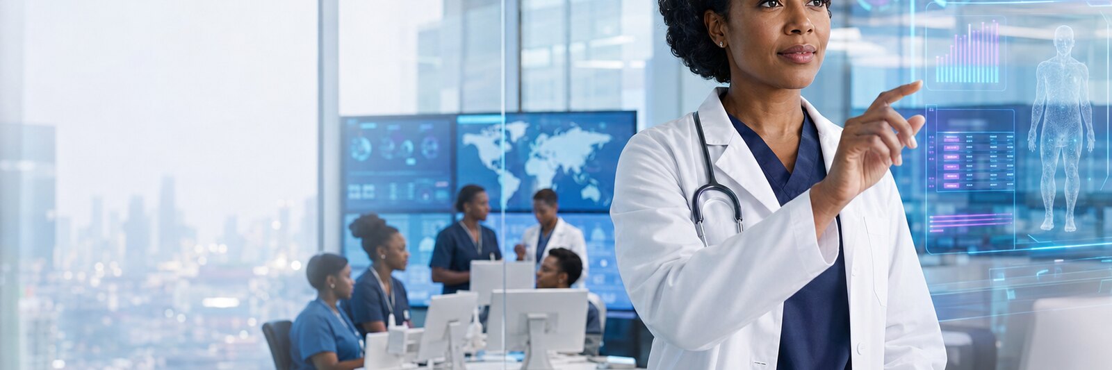 A clinician working with a live health data dashboard